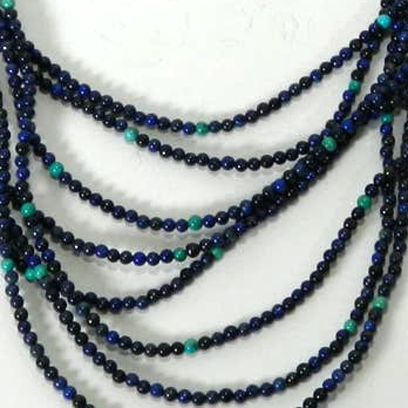 JAY KING STERLING SILVER LAPIS TURQUOISE MULTI  STRAND BEAD NECKLACE 925 - Picture 6 of 8